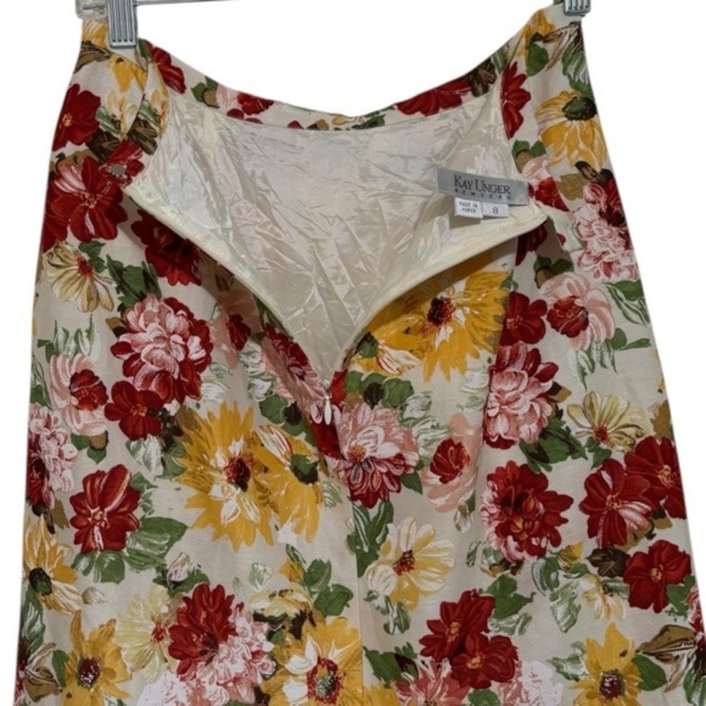 Vtg Kay Unger Skirt Suit Women 8 Floral Sunflower Linen‎ Blend Blazer Midi Set - Picture 10 of 11